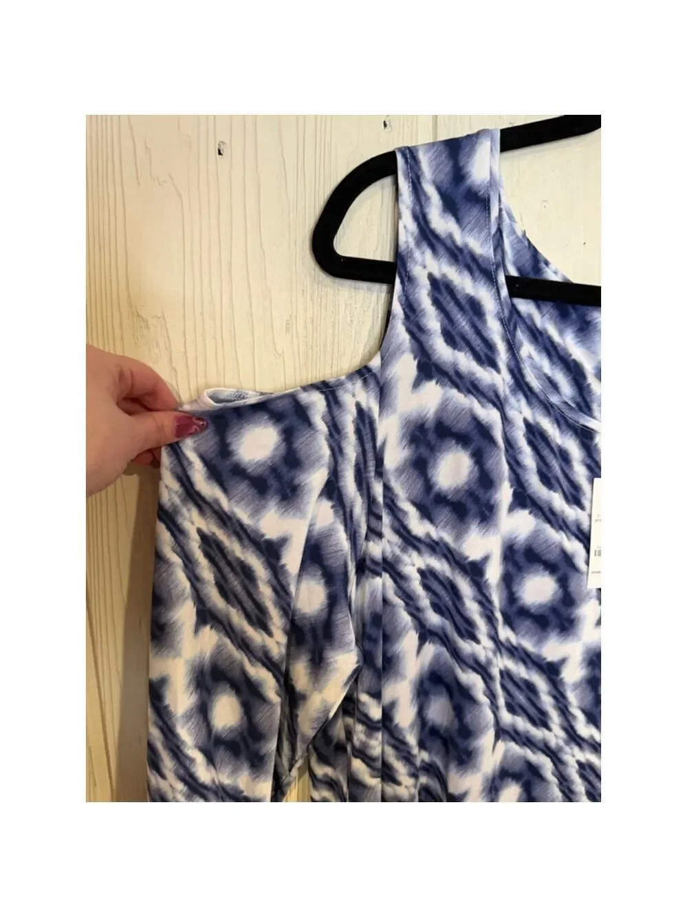JM Collection Blue White Tie Dye Cold Shoulder Tee XL